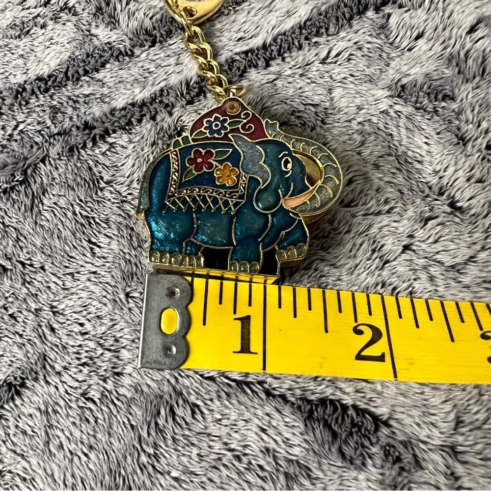 Vintage Cloisonné Elephant Keychain with Foldable Magnifier